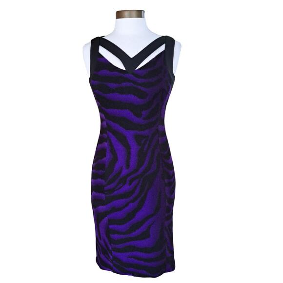 VERSACE Vintage 90s Sheath Dress Purple Black Tiger Zebra Size 40 IT XS 4 US - Picture 2 of 14